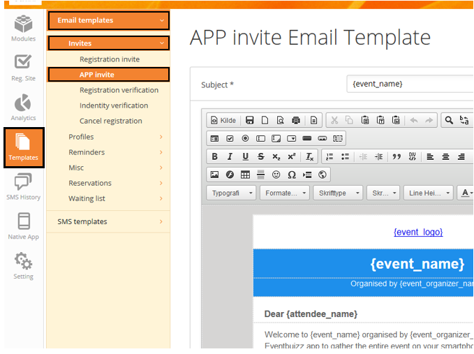 template app inivite